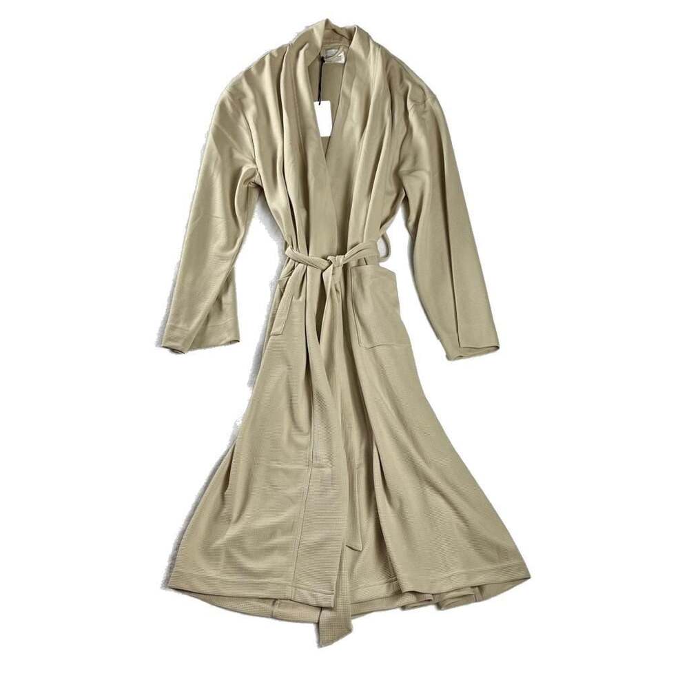 Line & Dot Beige Waffle Knit Belted Lounge Robe Long Soft Textured NWT L/XL